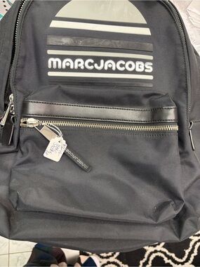 Marc Jacobs Black Nylon Logo Backpack with Silver Hardware